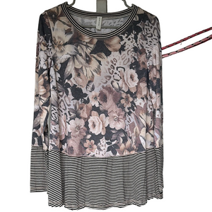 Graphic Pink and Gray Long Sleeve Blouse